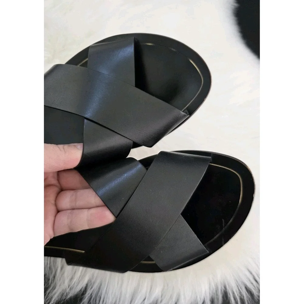 J. Crew Cypress Criss Cross Sandals Slides Women's size 9 Black Leather